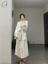 Mutedance 24 Autumn and Winter Flower Dye Button Long Dress MD-MD24FW103-hoary